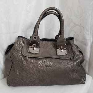 Guess Women's Gray Leather Cheetah Print Fabric Interior Tote Shoulder & Handbag